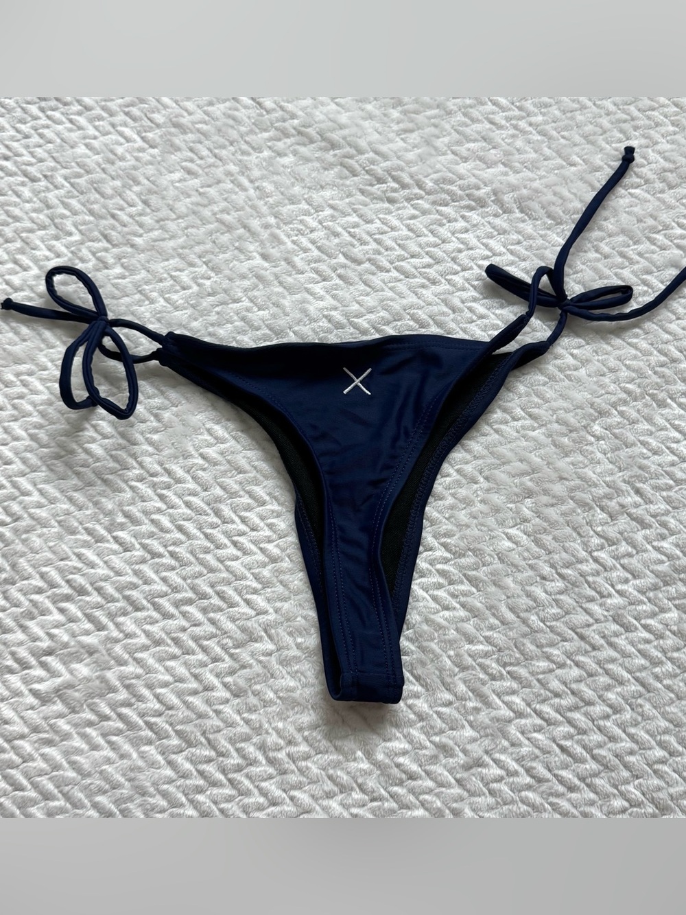 Boutine LA Bikini Bottom Swimsuit S Thong Tie Navy Blue Beach Resort Minimalist